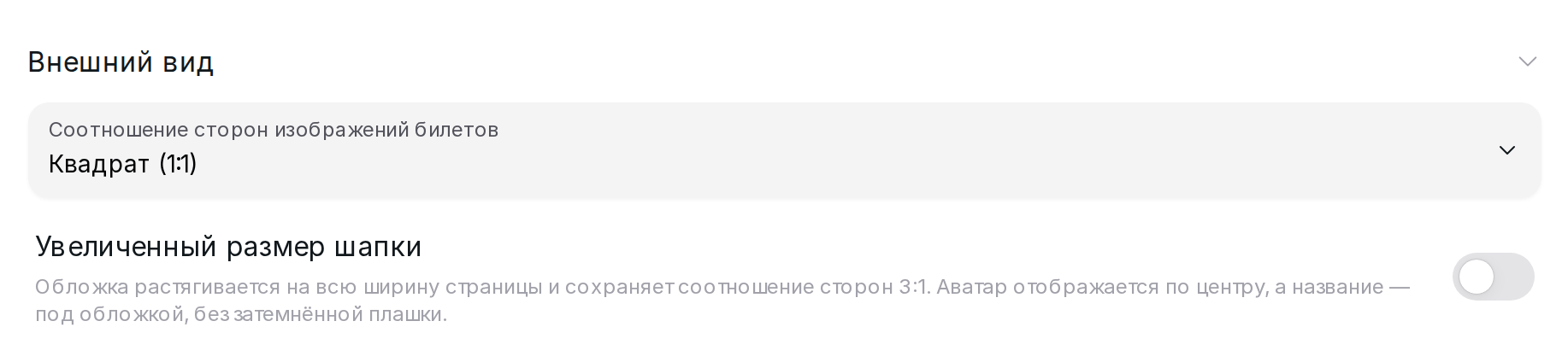 Блок «Внешний вид» на вкладке «Общее»