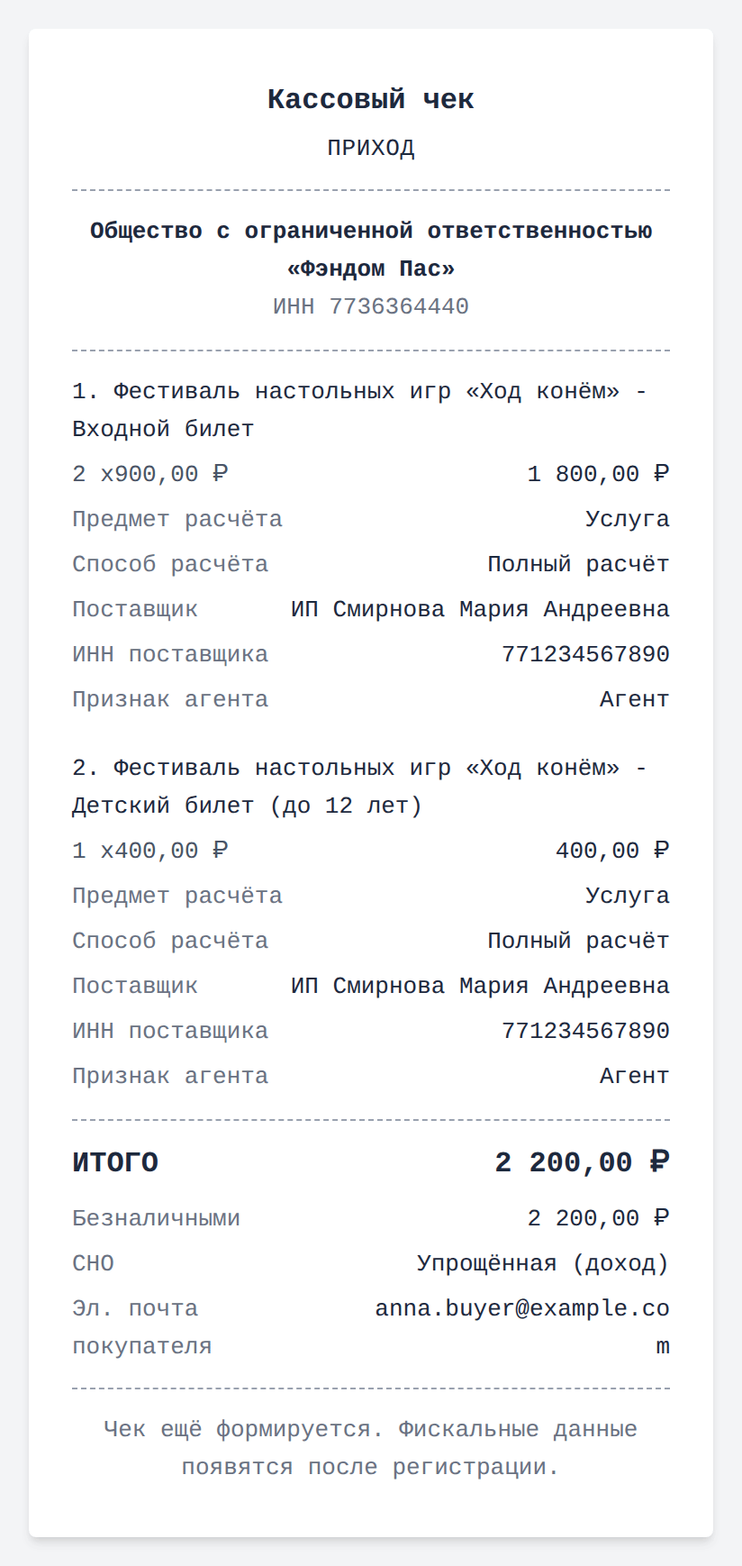 Электронный кассовый чек